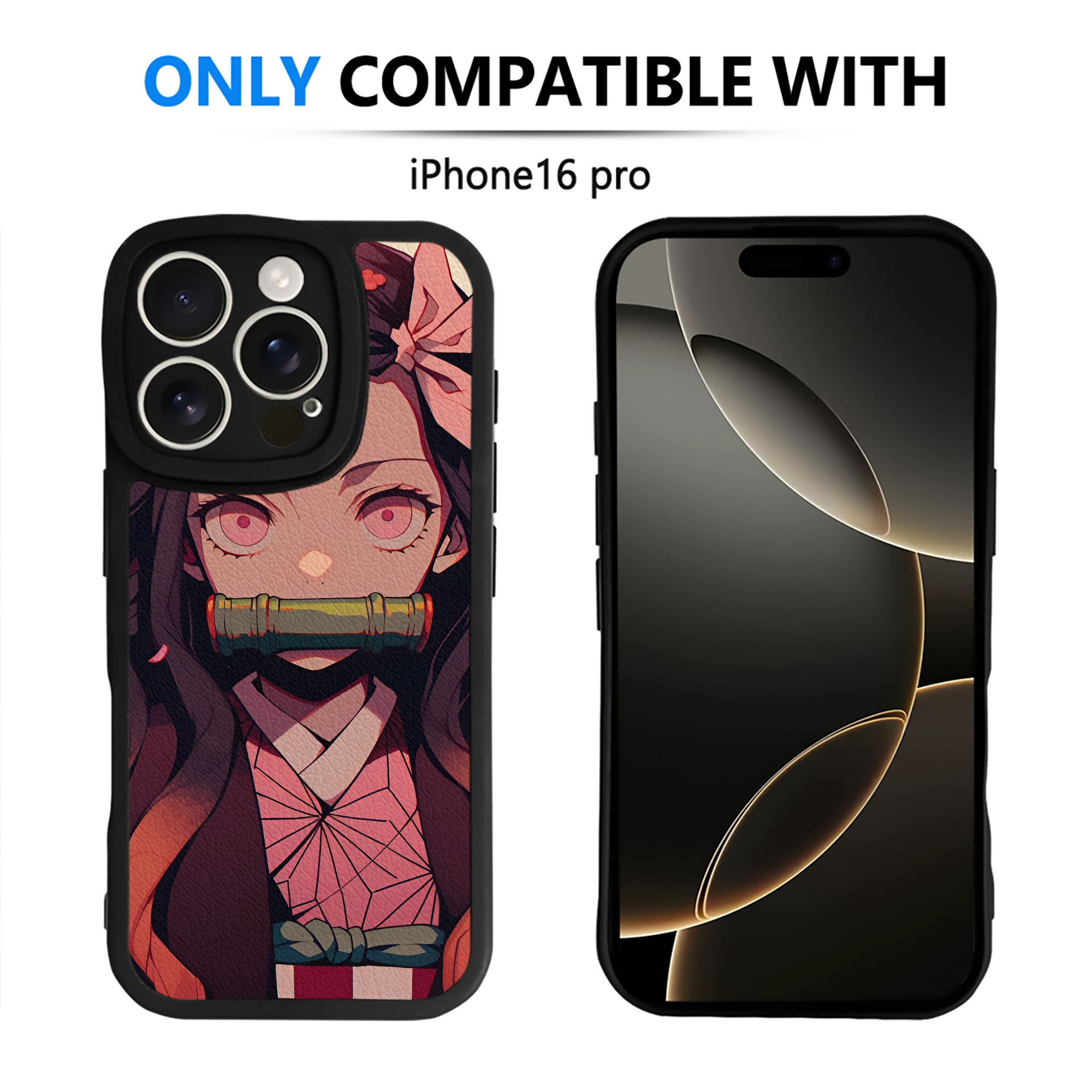 （画像用） 鬼滅の刃（きめつのやいば）竈門 禰󠄀豆子／かまど ねずこ Kamado Nezuko 【iPhone 16シリーズ対応】シリコンスマホケース（レザー調） 材質：シリコン